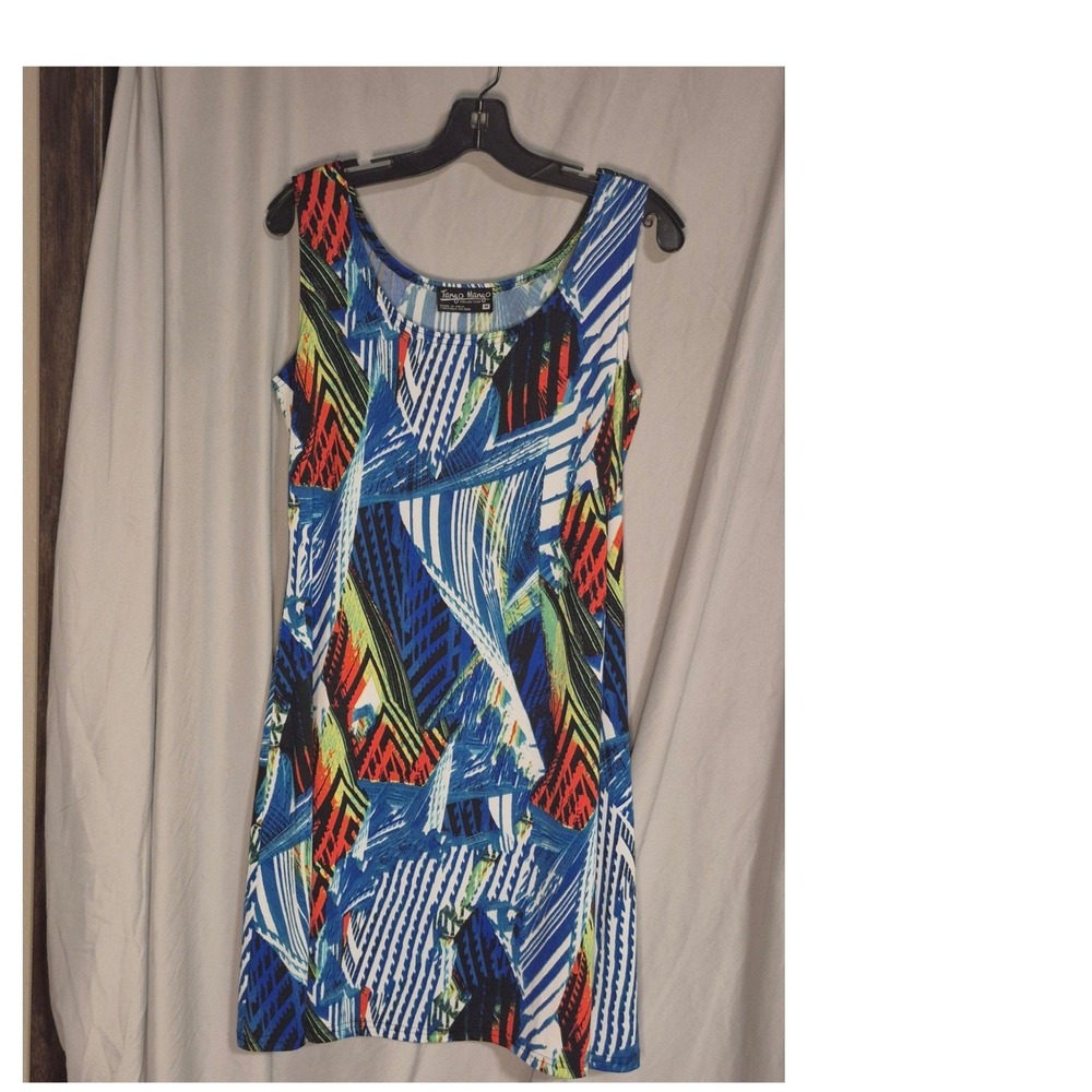 Tango Mango Womens Abstract Geometric Sleeveless Shift Dress Medium